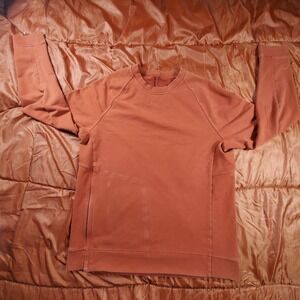 Lululemon Mens Medium City‎ Sweat Crew Sweatshirt Pullover Red Stretch Side Zip